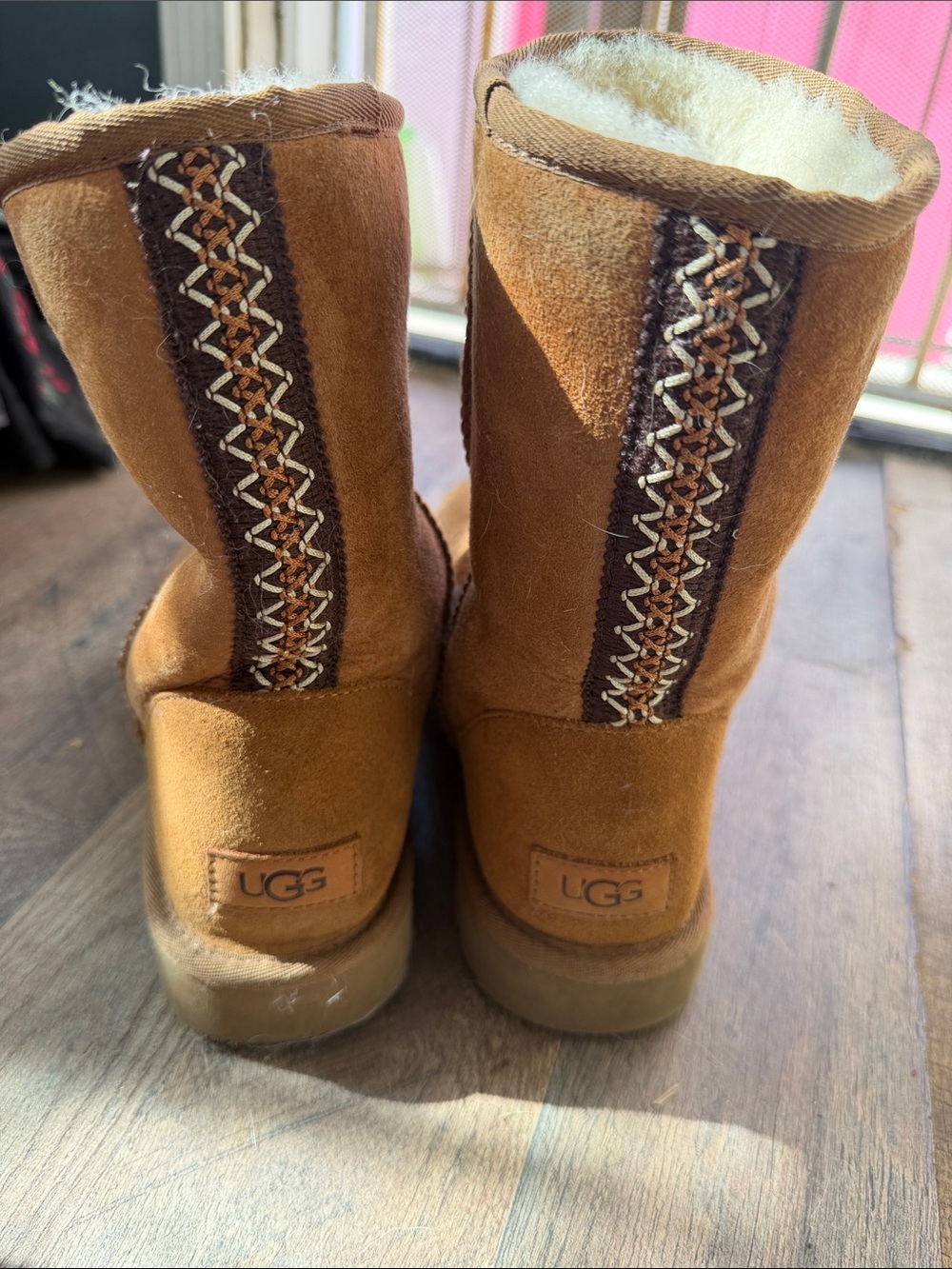 UGG Chestnut Suede Shearling Back-Stitch Short Boots